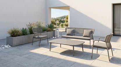 Salon de jardin aluminium résine ronde mantis grey
