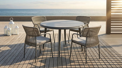 Table de repas aluminium résine ronde mantis grey